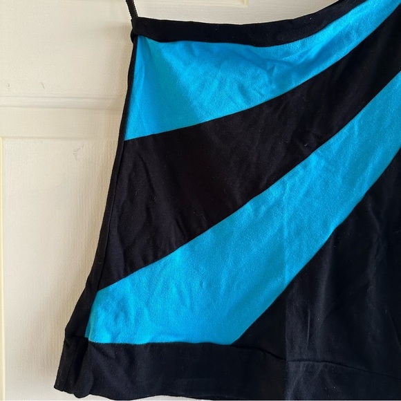 Vintage Y2K Eyeshadow Abstract Striped One Shoulder Retro Top Black Turquoise L - Picture 3 of 11